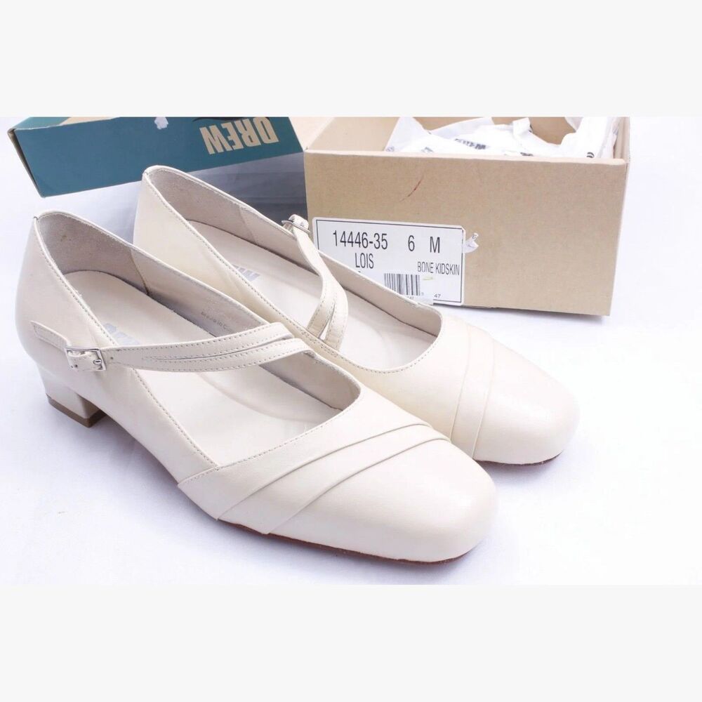 Drew Lois Bone Kidskin Leather Mary Jane Pumps, Women's 6M, 14446-35